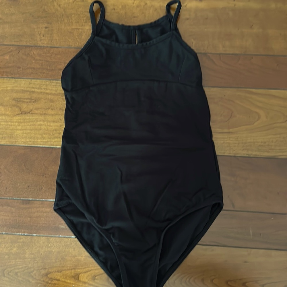 Lined black camisole Daisy back leotard by Danshuz sz girls 12-14 cotton